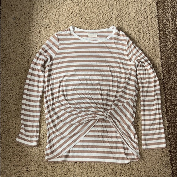 Jackson Rowe White and Brown Long Sleeve Tie Front Tee - Picture 1 of 12